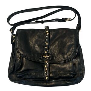 Marta Ponti black leather crossbody bag with silver and gold studded accents EUC